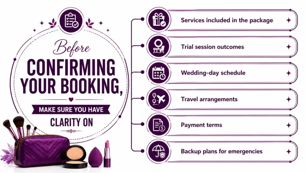 Before confirming your booking, make sure you have clarity on